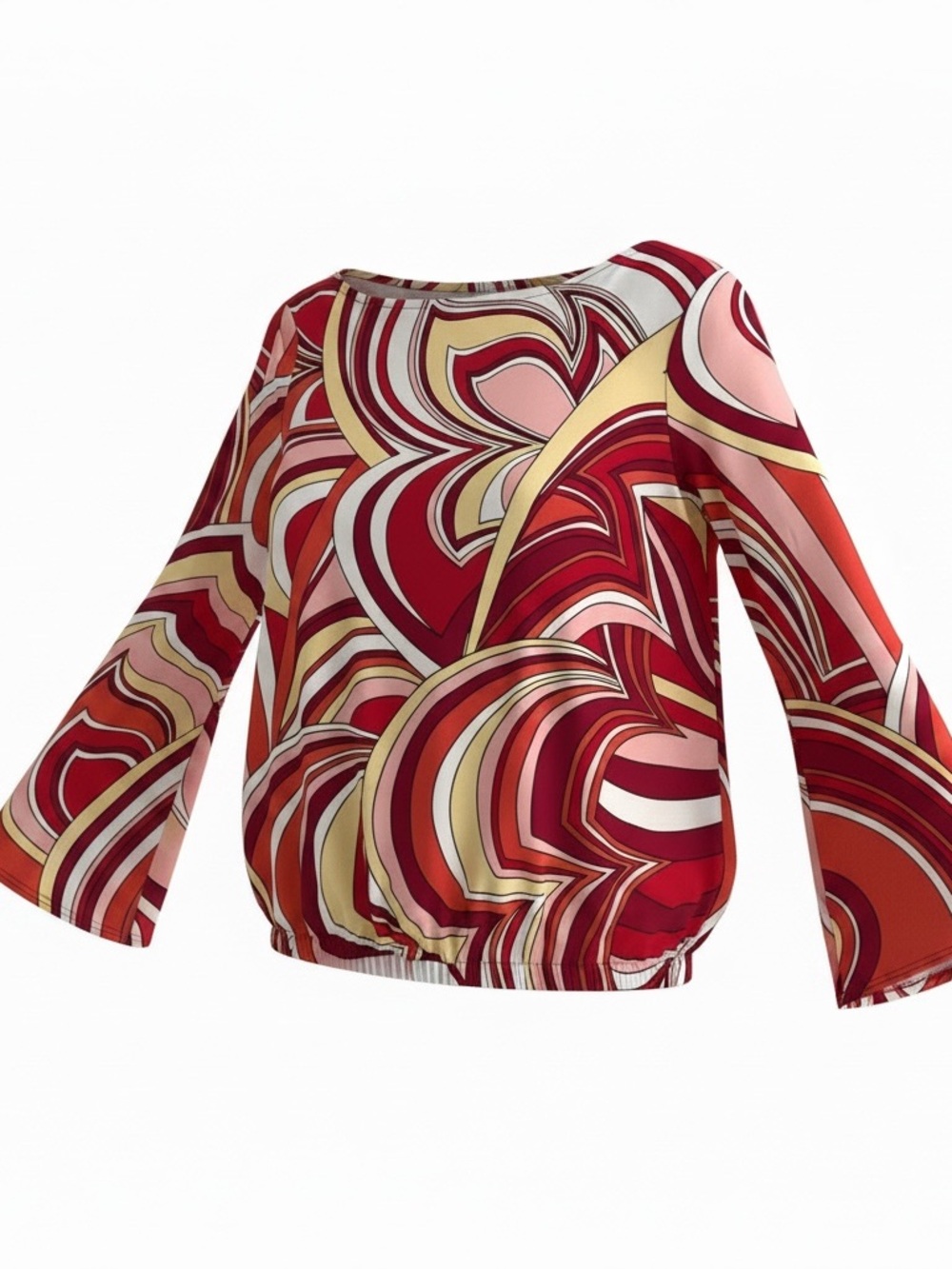 Abstract Swirl Print - Red, Pink &Yellow Blouse